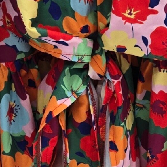 Shein Curve Vibrant Multi-Color Floral Midi Ruffled Tie Front Dress 4xl - Picture 8 of 11